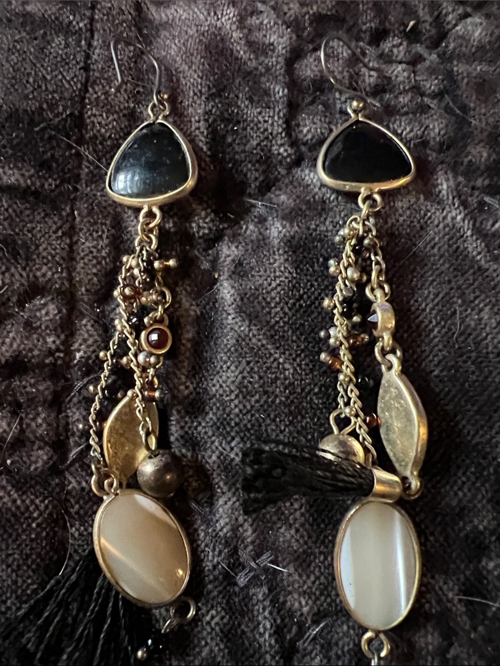 Lucky Brand Black and Cream Boho Tassel Dangle Earrings